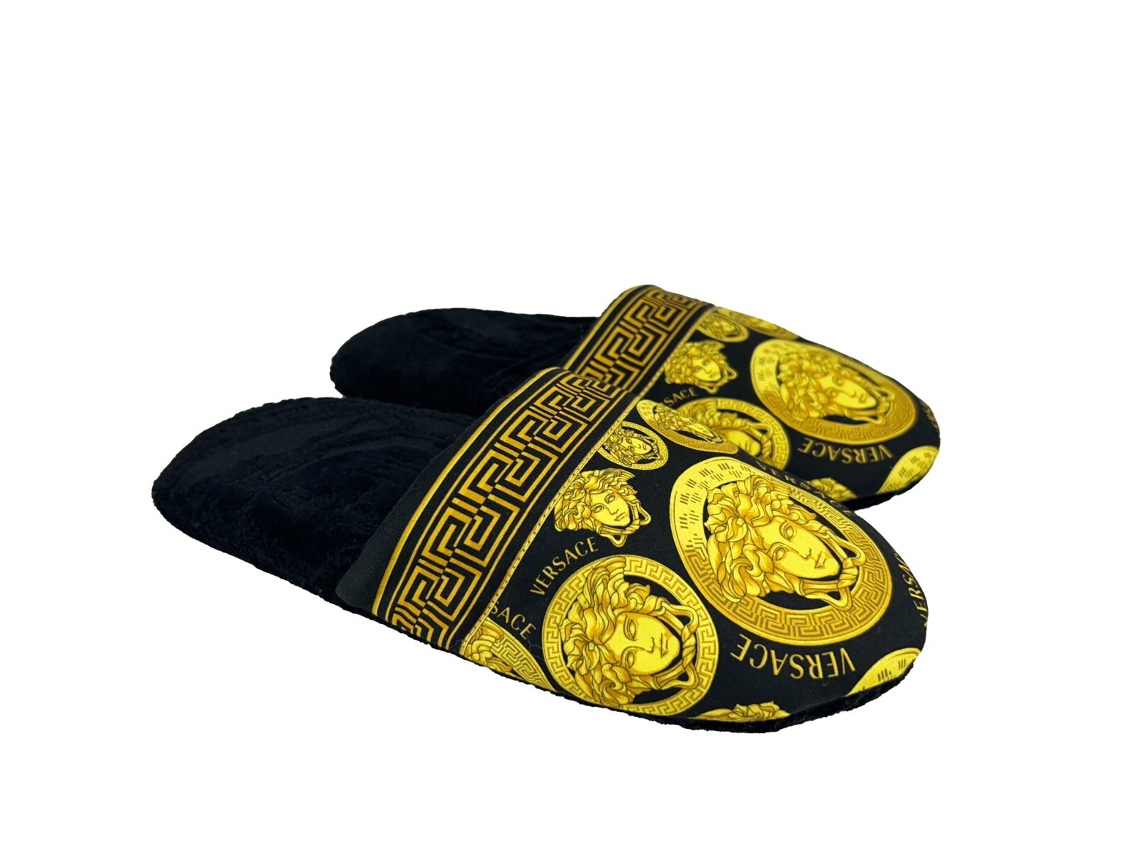 PANTOFOLA D’ORO Versace La Medusa Pantofole Testa Cotone Nero Oro