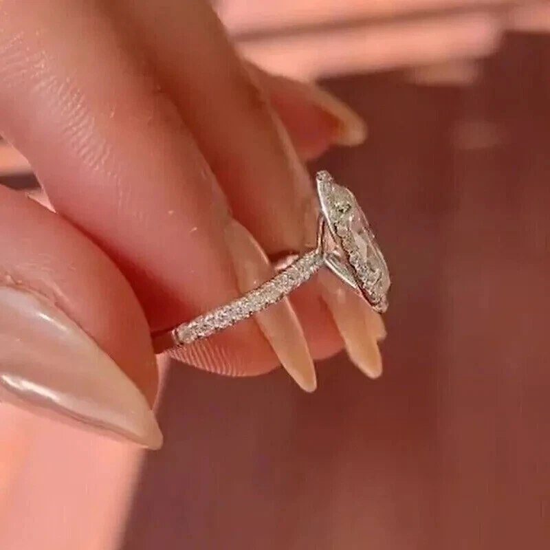 14 Karat Weißgold Ovalschliff simulierter Diamant Damen Verlobungsring 2,50 kt - Bild 3 von 4