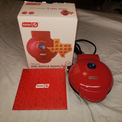 Dash TEXAS Lone Star Mini 4'' Waffle Maker Non Stick 350 Watts Red Brand New!!