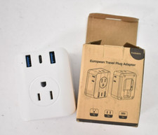 European Travel Plug Adapter w 2 USB Ports  1 USB C Plug Charger White