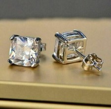 Women's Day Gift 6mm Cushion Cut Simulated Diamond Stud Earring 925 Silver