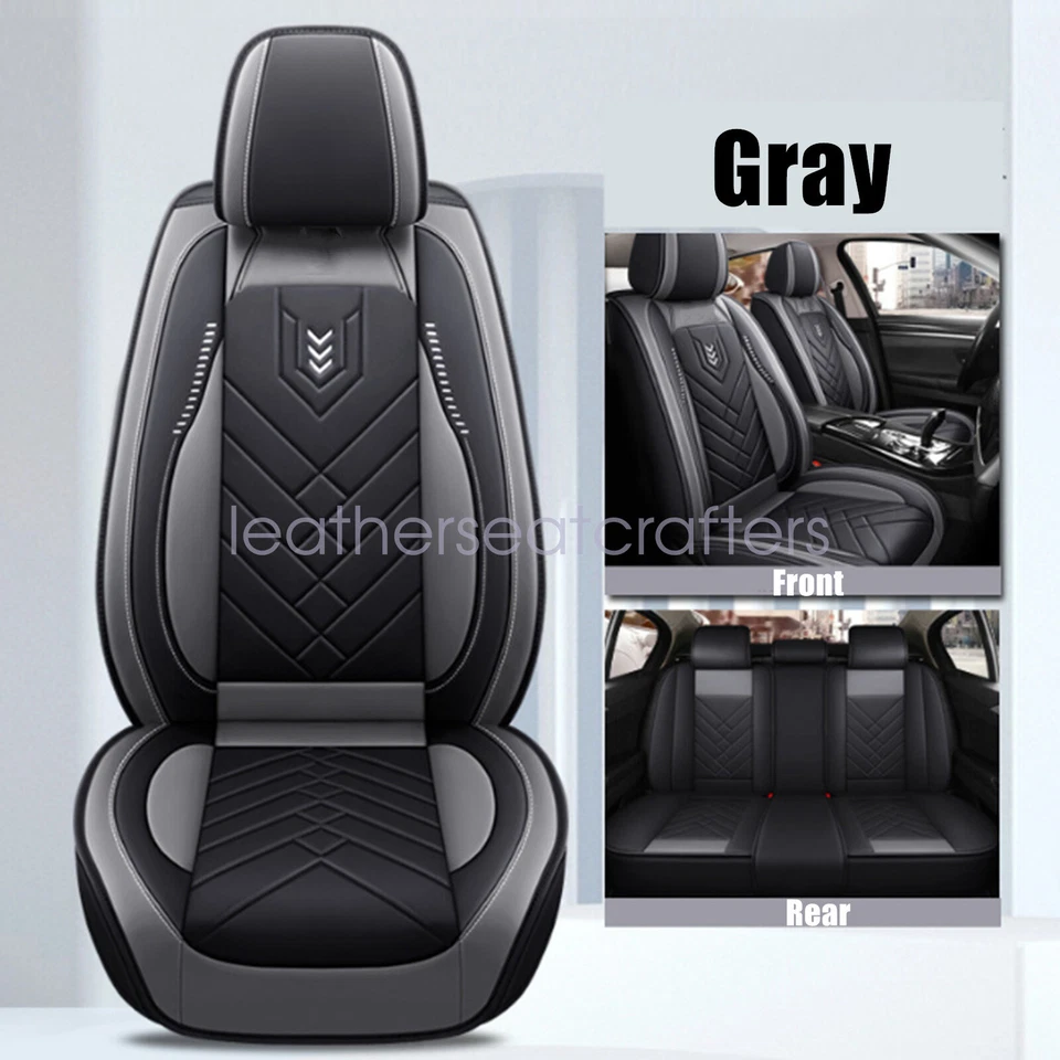 Car 5-Seat Covers Faux Leather Full Set Protector Cushion For Nissan Black &Gray Foto 2 de 4