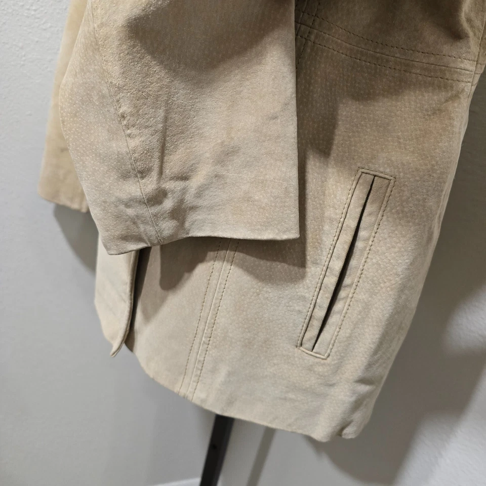 Abrigo chaqueta de cuero gamuza beige vintage para mujer grande clásico atemporal tranquilo lujo Foto 3 de 4