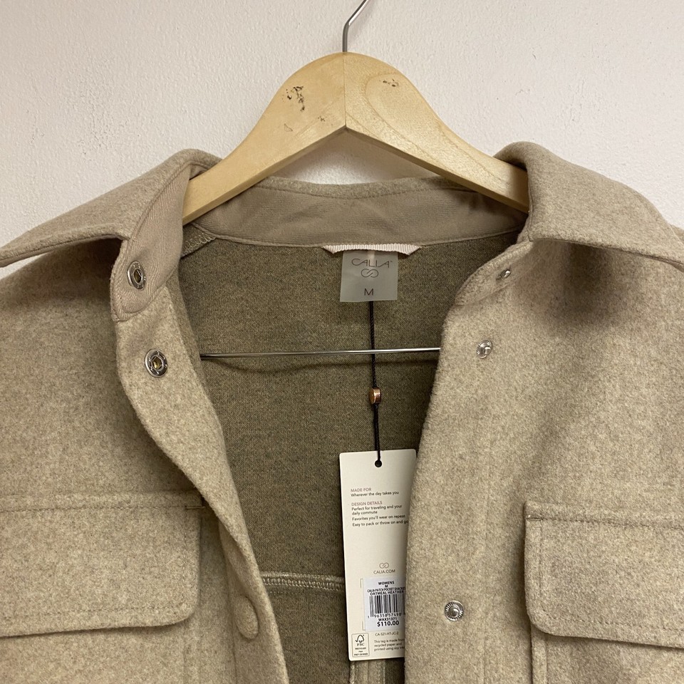 Calia WAX31371 Women's Patch Pocket Shacket Oatmeal Heather Polyester ...