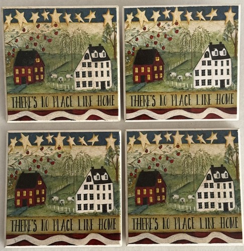 4-Absorbent Stone Table Coasters W/Cork Backing “There’s No Place Like Home” VGC - Picture 2 of 12