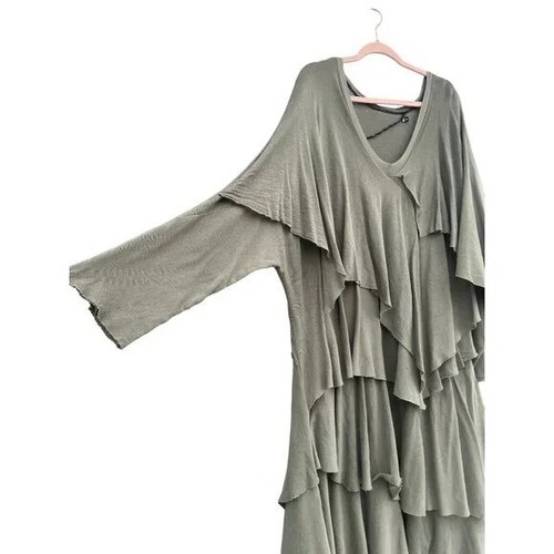 Boho Chic Layered Olive Green Dress XL 100% Cotton Made In USA lagenlook - Picture 6 of 8
