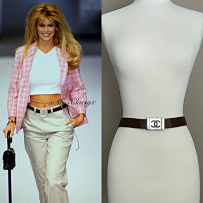 ✨Vintage Rare CHANEL 96P CC Logo Runway Collection Brown Leather Belt Vintage CHANEL Brown Leather CC Women main image 2