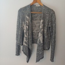 Hollister XS KLEINE GRAUE CARDIGAN dünner Strick Gr. 6 8 weiß aztekisch meliert Winter