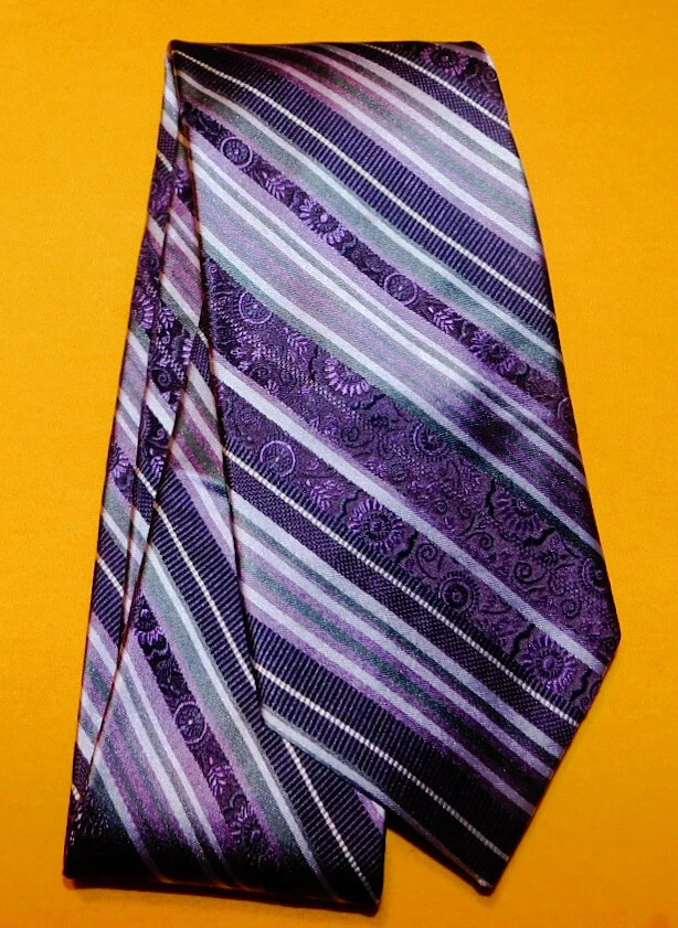 CORBATA A RAYAS BRUNO PIATTELLI PÚRPURA/ROSA/GRIS - NUEVA SIN ETIQUETAS - CORBATAS PARA EL CUELLO - CORBATAS DE DISEÑADOR. Foto 2 de 3