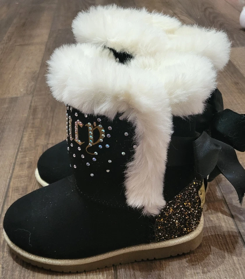 Juicy Couture Niñas Botines Zapatos Talla 11 M Lazo y Brillo Acento Negro Foto 4 de 4