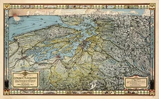 Pictorial Bird's Eye View Map The Evergreen Playground Seattle Washington Poster