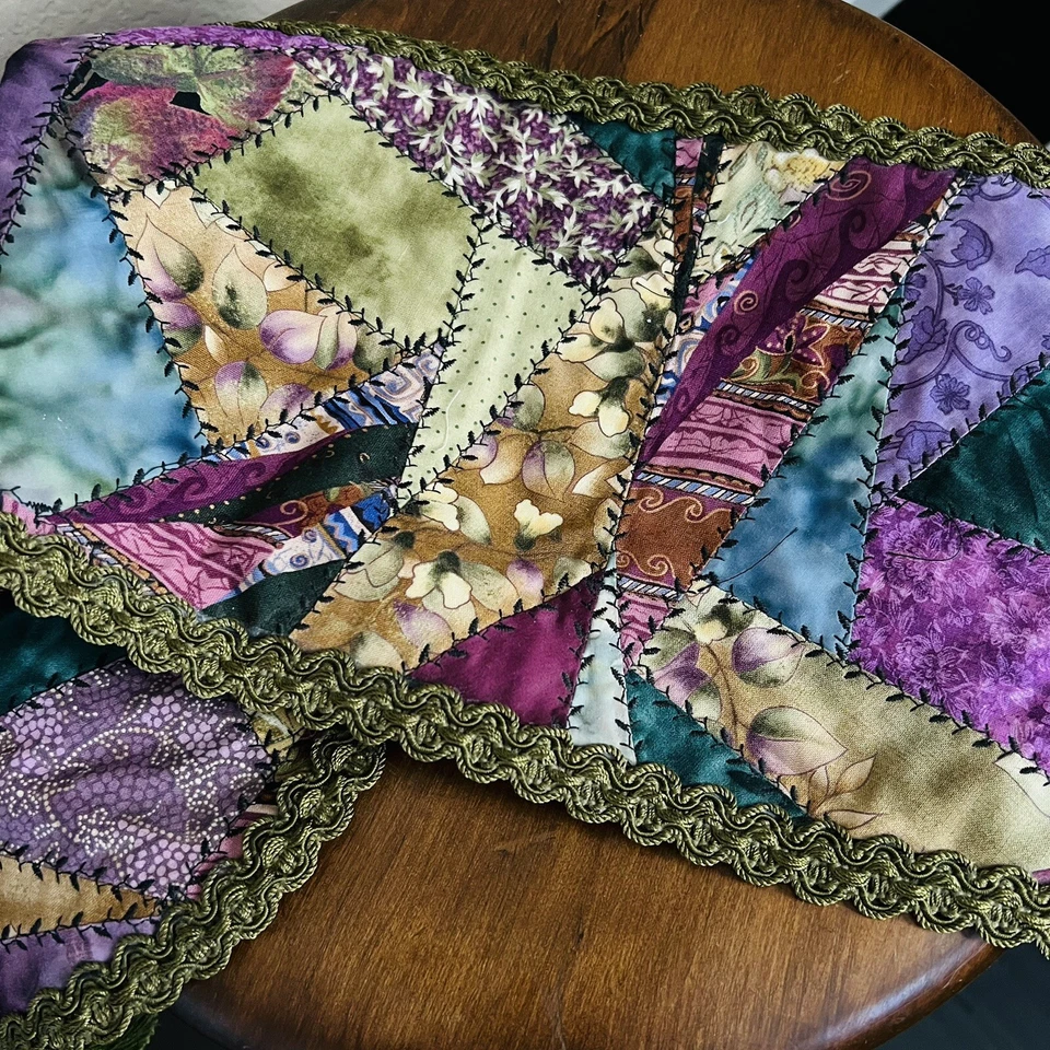 New Handmade Crazy Quilt Block Table Topper, Runner - Image 2 of 4