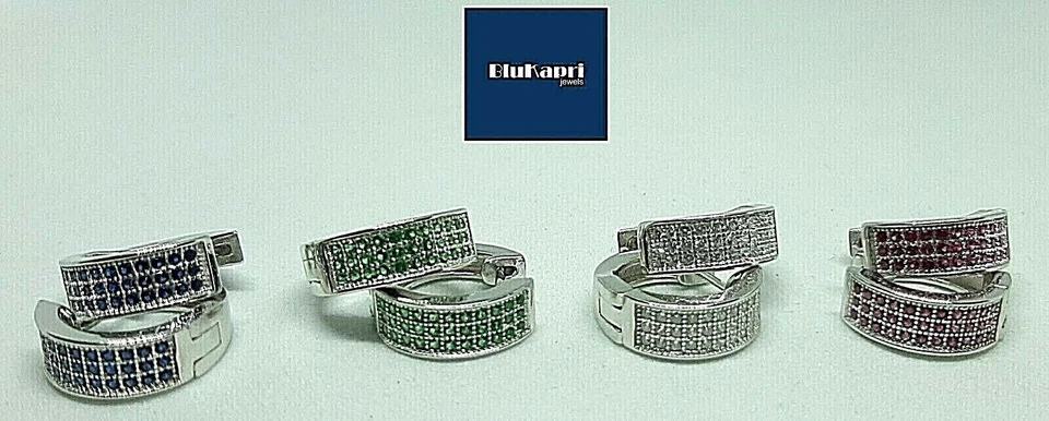 Orecchini cerchio uomo Donna in Argento  Cerchio  con zirconi pave'  14 mm - Immagine 2 di 4