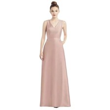 Alfred Sung D778 Toasted Sugar Pink Sleeveless V-Neck Satin Gown Pockets Dress 2