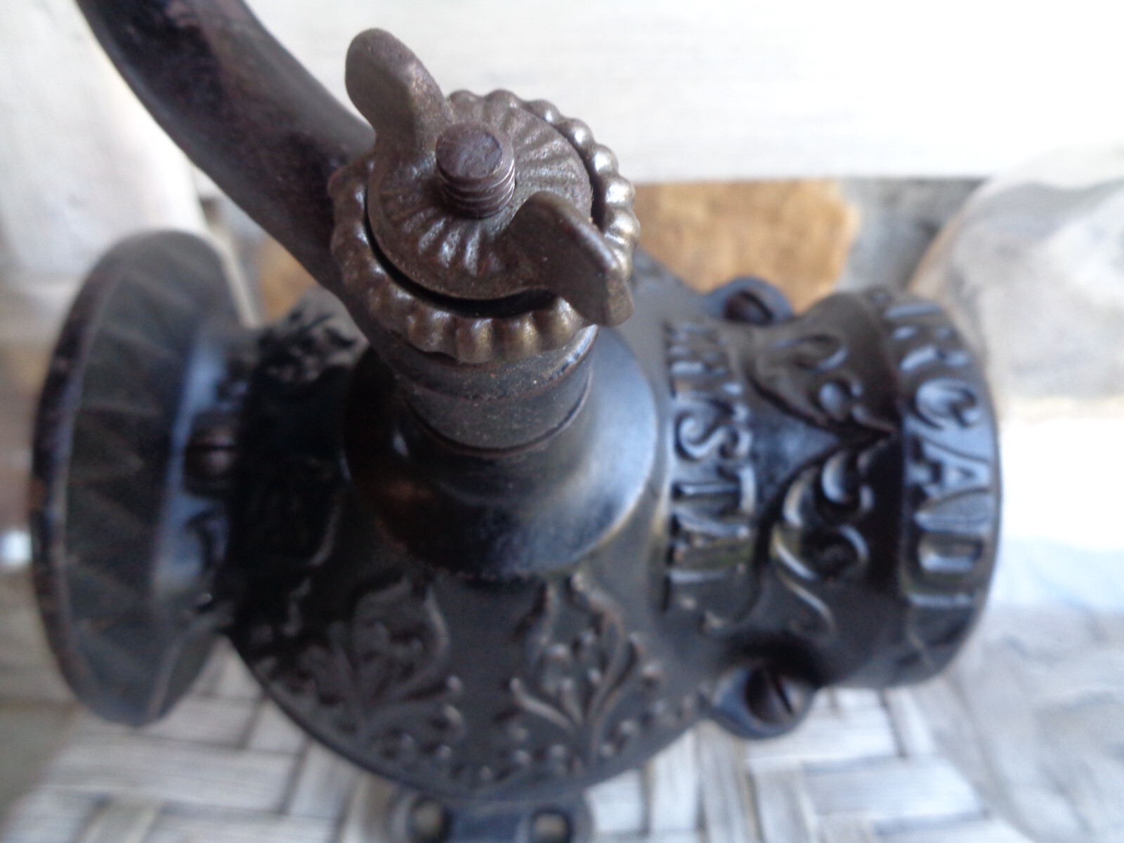 Antique ALL ORIGINAL Arcade CRYSTAL 3 Coffee Grinder Mill w/ ORIGNAL