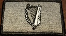 Irish Ireland Harp Flag Patch W/ VELCRO  Brand Fastener Gray  Black Border