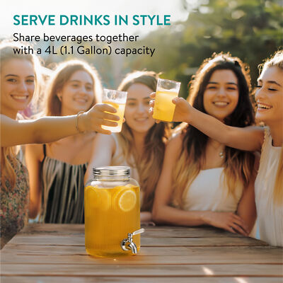 Relaxdays Distributeur De Boisson 5 L, Limonade, Carafe Verre Robinet Retro Vintage Fontaine Boisson Transparent 84662599