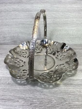 Vintage EPNS Serving Basket Silver Plate Decorative pierced with swivel handle