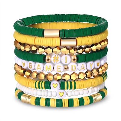 Game Day Stackable Rings 9 Pack Game Day Bracelets for Women Stackable Heishi Beaded Stretch ...