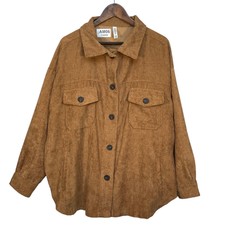 Zenana Corduroy Jacket Women Size 2x Brown Long Sleeve Pockets Curved Hem