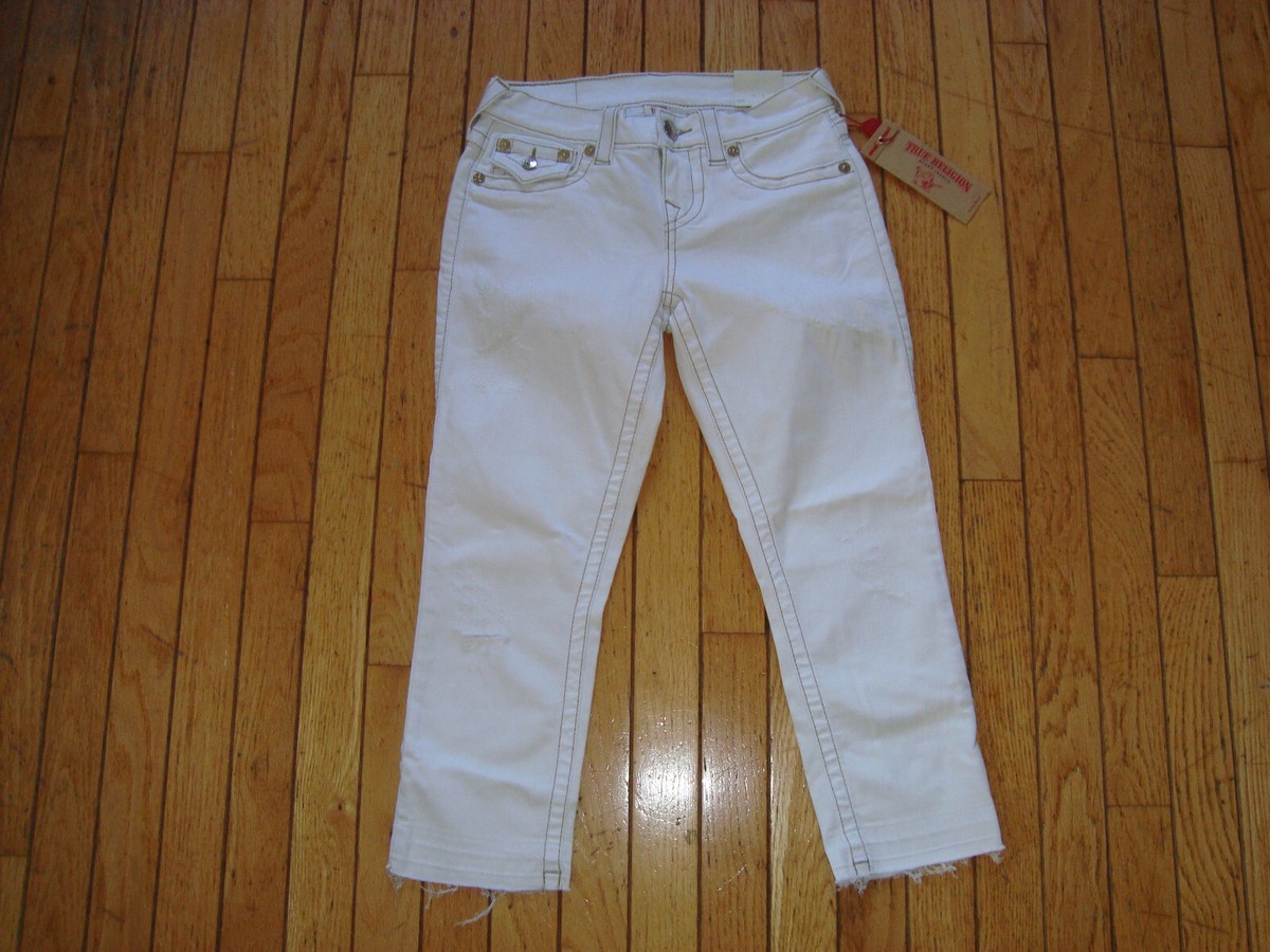 TRUE RELIGION CAPRI JEANS LADIE'S WHITE COLOR RAW HEM SIZE 26 BNWT
