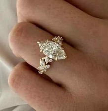 2Ct Marquise Cut Lab Created Diamond Halo Engagement Ring 14k Yellow Gold Plated