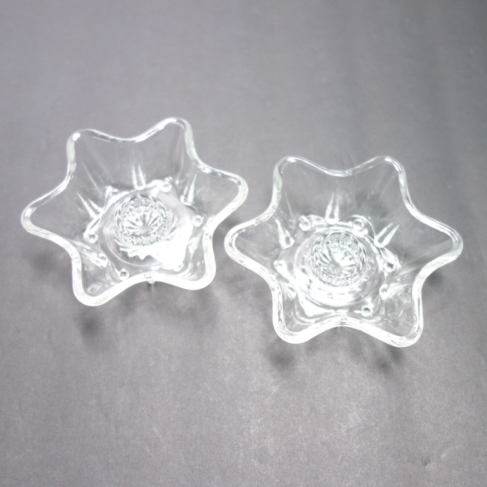 2 Star Shape Taper Candle Holder Clear Glass Burst Design Romantic Set
