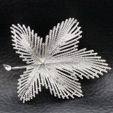 Vintage Sarah Coventry Leaf Brooch Feathery Textured Silver Tone Maximalist Pin