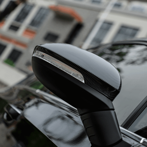 Paar Carbon Look Spiegelkappen mit Spurassist Passt für VW Golf 8 VIII MK8 20-24 - Picture 4 of 12