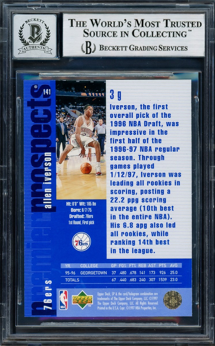 Allen Iverson 1996-97 Upper Deck SP RC 76ers Gem 10 Auto