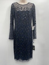 ADRIANNA PAPELL Women's Embellished Illusion Sheath Short Beaded Dress Size 2