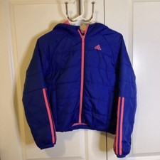 Girls Adidas full zip puffer jacketBlue / pink large