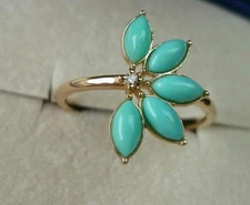 Agete Refre Series Ring Size 11 K10 Turquoise x Diamond