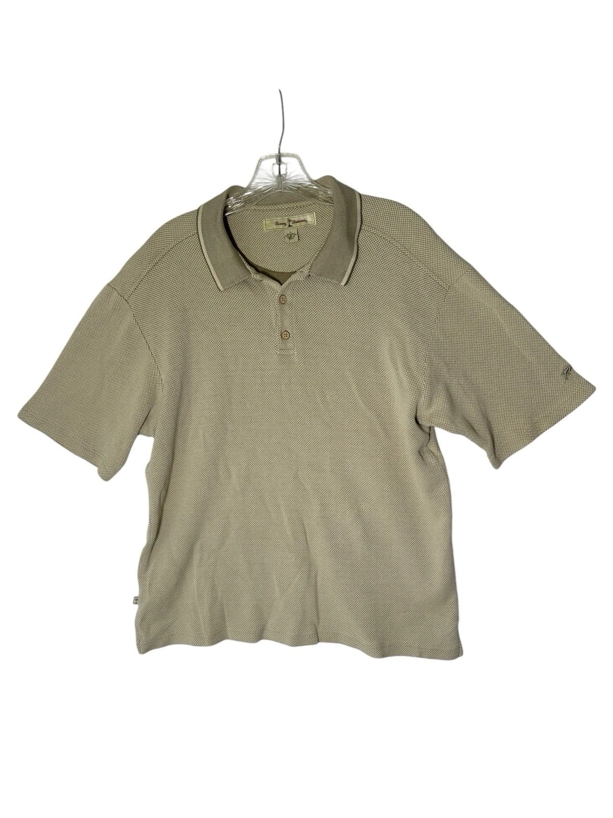 Tommy Bahama mens Beige Loose Knit Short Sleeve Polo Shirt Silk Blend Large L