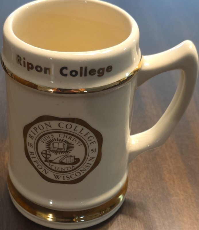 Ripon College Ceramic Collectible Mug White Gold Trim Seal Wisconsin 1851