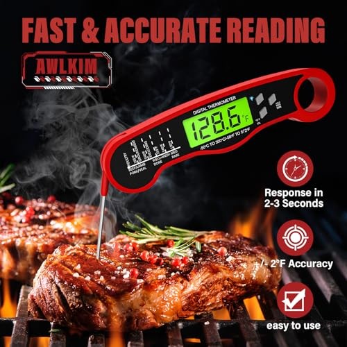 Meat Thermometer Digital - Instant Read Waterproof Food Thermometer with Red Meat Thermometer Digital - Instant Read Waterproof Food Thermometer with Red