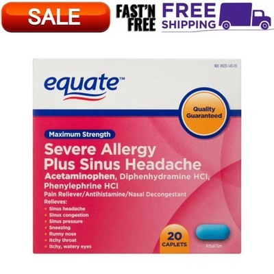 Equate Maximum Strength Severe Allergy Plus Sinus Headache Caplets, 20 Count