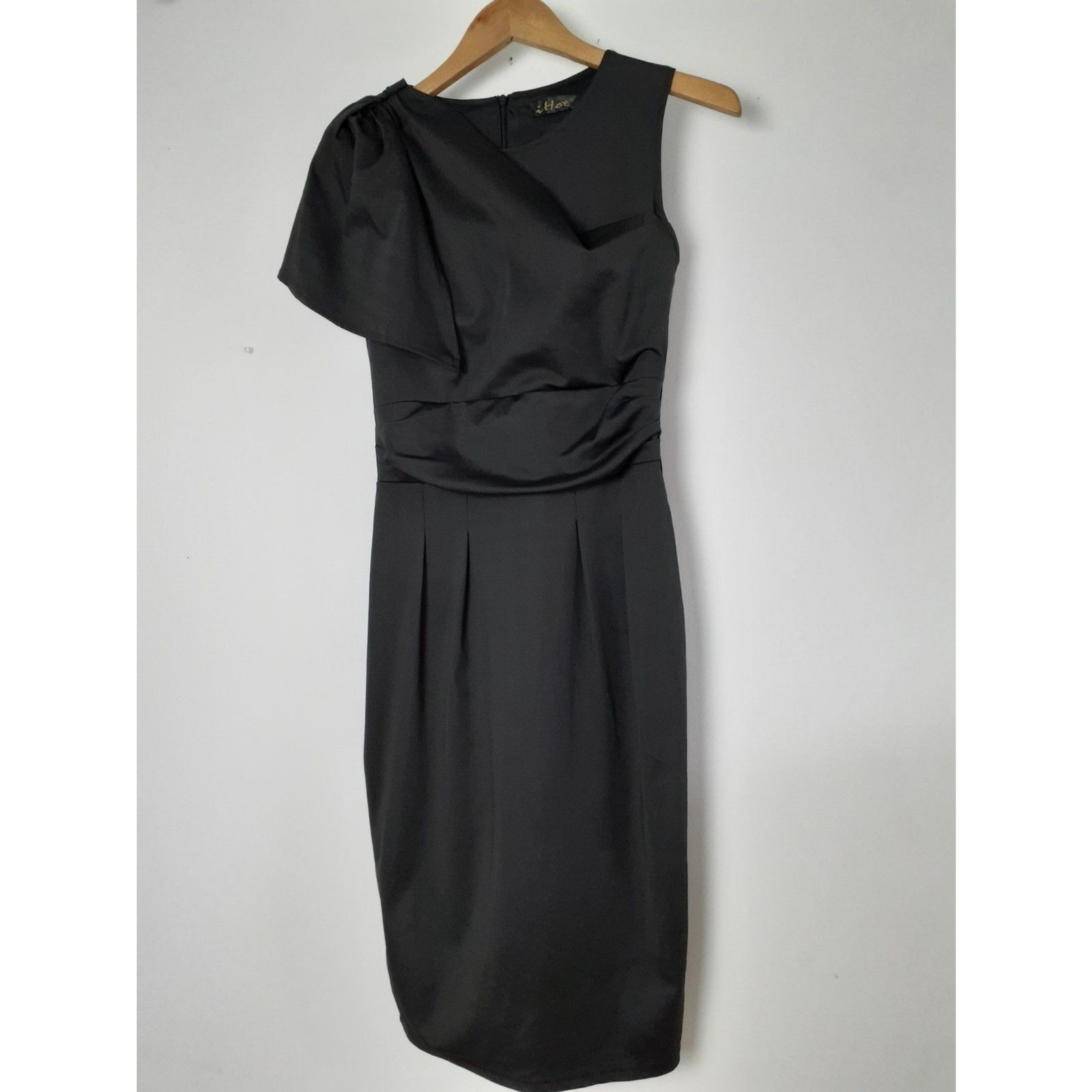 iHot Solid Black Jersey Draped Flutter Shoulder P… - image 3