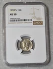 1918 S MERCURY DIME 90% SILVER CERTIFIED NGC AU 58 AU58 SAN FRANCISCO MINT COIN
