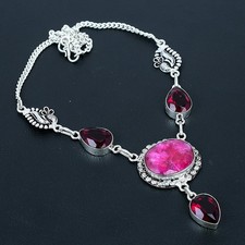 Stunning Kashmir Red Ruby, Garnet 925 Sterling Silver Jewelry Necklace 18"