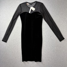 Aqua Dress Womens Medium Black Velvet Mesh Bodycon Long Sleeve Party Cocktail