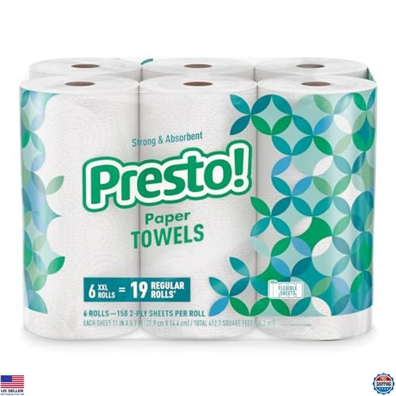 Presto! Toallas de papel Flex-a-Size - 12 rollos enormes, 158 hojas cada uno, blanco nítido Foto 2 de 4