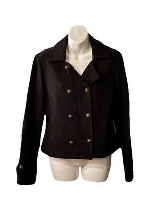 Alpha Industries Black Wool Blend Peacoat Women's L Military Gold Button Coat