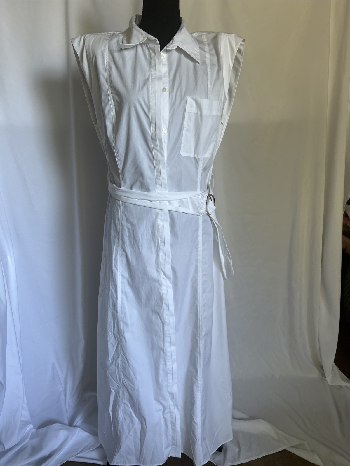 Zara Women's White Collared Belted Button Down Shirt Dress Size XL