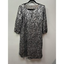 Luxology Dress Women 12 Silver Sequin Swirl 3/4 Sleeve Cocktail Shift 249921W5M