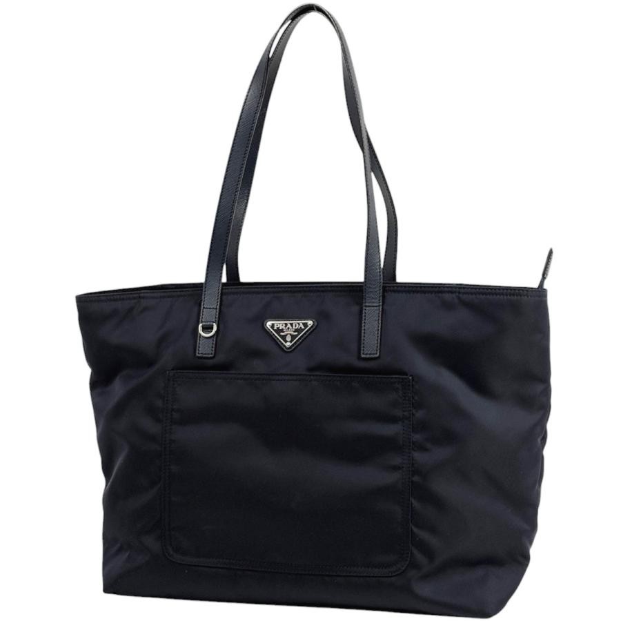PRADA Plate Tote Bag Shoulder Bag Nylon Navy 1BG052 with G Card #BS1107