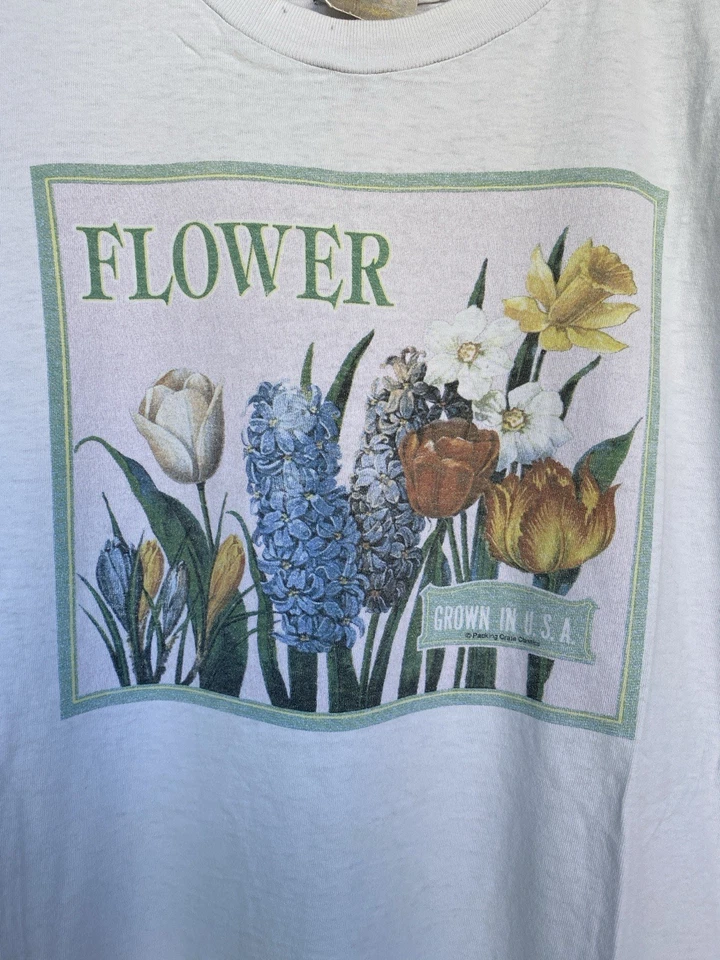 复古 80 年代艺术花卉 T 恤男式 XL 包装箱经典 T 恤美国制造花园 — 第 2/4 张图片