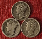 Three Silver Mercury Dimes: 1943-D x 2, 1918-S