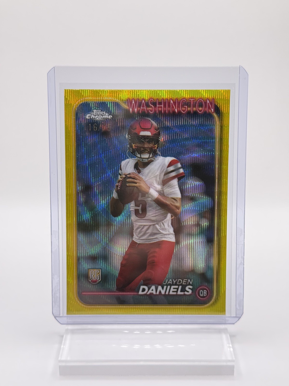 Jayden Daniels 2024 Topps Chrome #201 Yellow Wave Refractor /75 Rookie