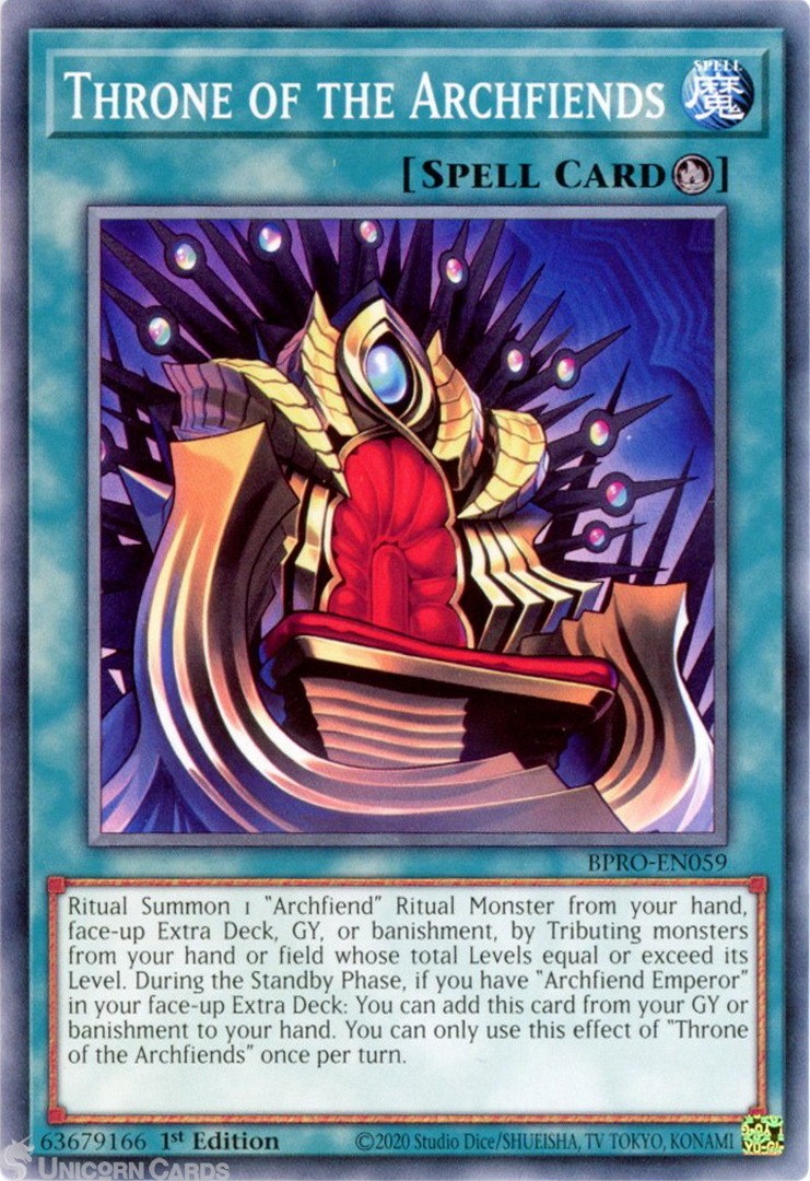 BPRO-EN059 Throne of the Archfiends : Common 1st Edition Mint YuGiOh Card